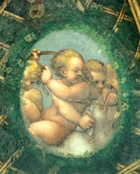 Jajnik z cherubinami, fresk Antonio Allegri Da Correggio (1489-1534) Pokój opaty, klasztor San Paolo, Parma, Włochy