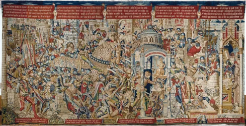 Wojna trojańska: zniszczenie Troi, ok. 1470 r. (gobelin)