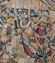 Wojna trojańska: zniszczenie Troi, ok. 1470 r. (gobelin)
