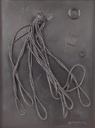 G. C. Riccardi, Combustione n. 3, 1990, mieszane media na płótnie, 60x80, Arpino, Fundacja Umberto Mastroianni, Włochy.