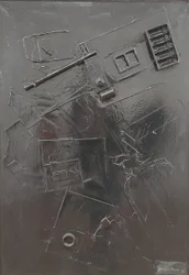 G. C. Riccardi, Combustione n. 1, 1977, mieszane media na płótnie, 60x80, Arpino, Fundacja Umberto Mastroianniego, Włochy.