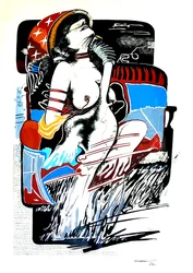 G. C. Riccardi, Leda z łabędziem, 1974, Tinte auf Papier, 50x70, Italien.