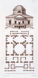 Plan i elewacja Chiswick House, odbitka wykonana przez Herisseta, ok. lata 20. XVIII wieku