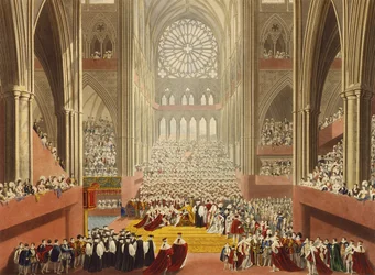 Ceremonia hołdu, 19 lipca 1821, z albumu upamiętniającego koronację króla Jerzego IV (1762-1830), rytował William James Bennett (1787-1844), opublikowano w 1824 roku