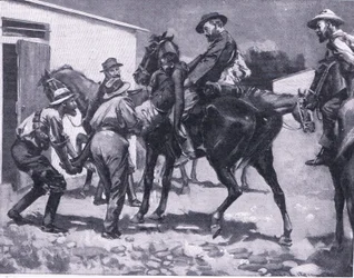 Ezaw próbuje uciec, z After Pretoria: The Guerilla War wydanego przez Harmsworth Bros Limited, 1901