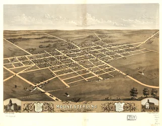 Widok z lotu ptaka na Mount Sterling, hrabstwo Brown, Illinois, 1869 r. LOC 73693365