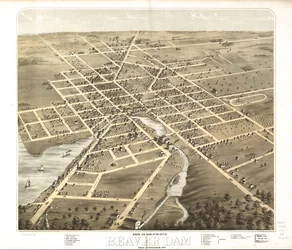 Widok z lotu ptaka na miasto Beaver Dam, Dodge Co., Wisconsin 1867. LOC 73694535
