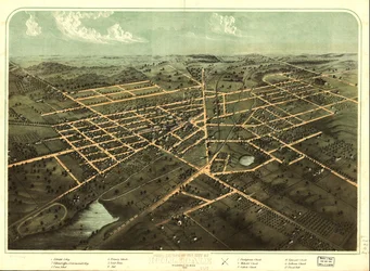 Widok z lotu ptaka na miasto Hillsdale, Hillsdale Co., Mich. 1866. LOC 73693429
