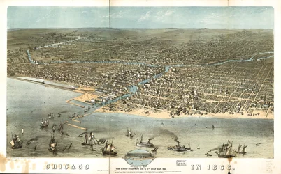 Chicago w 1868 r. od północnej strony ulicy Schiller do południowej strony ulicy 12. LOC 73693350