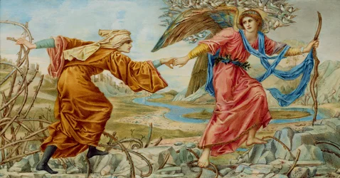 Miłość wiodąca pielgrzyma według Sir E. C. Burne-Jonesa, 1894 (olej na kości słoniowej)