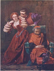 Silvia i Valentine (Dwaj dżentelmeni z Werony) „Tę ich miłość często widziałem, na szczęście, kiedy ocenili, że śpię”, z publikacji The Complete Works of William Shakespeare, autorstwa J Coker & Co Ltd (kolor lito)