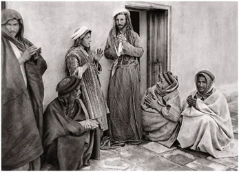 Mułła uczący modlitwy młodego człowieka, Irak, 1925.