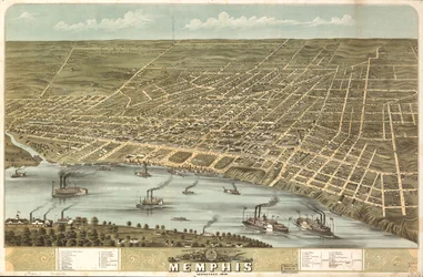 Widok miasta Memphis z lotu ptaka, Tennessee, 1870 r. LOC 73694530