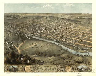 Widok miasta Peru z lotu ptaka, stan Miami, Indiana, 1868 r. LOC 73693386