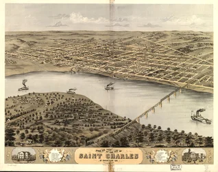 Widok z lotu ptaka na miasto Saint Charles, St. Charles Co., Missouri, 1869 r. LOC 73693488