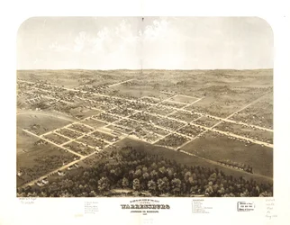 Widok z lotu ptaka na miasto Warrensburg, Johnson Co., Missouri, 1869. LOC 73693492
