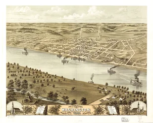 Widok miasta Washington z lotu ptaka, hrabstwo Franklin, Missouri, 1869 r. LOC 73693493