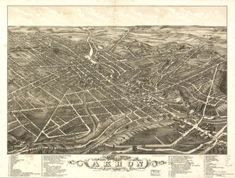 Panoramiczny widok na miasto Akron, Hrabstwo Summit, Ohio 1882