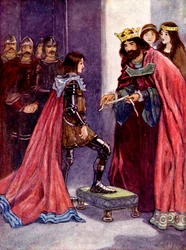 Król pasował Czarnego Księcia na rycerza Orderu Podwiązki, 1348, 1905