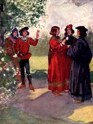 ...Szlachta zerwała czerwone lub białe róże i wkładała je do czapek, XV wiek, 1905.