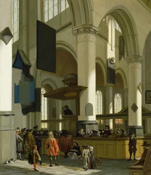 Wnętrze Oude Kerk, Delft, z kaznodzieją