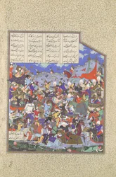 Rozpoczyna się bitwa pod Paszanem, Folio 243v z Księgi Królewskiej Shahnama..., ca. 1530-35.