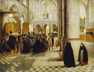 Usługi kościelne. Obraz Abla Grimmera (1570-1619), olej na drewnie