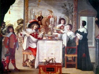 Godzina posiłku w tym czasie panowania Ludwika XIII w latach 1610-1643 (olej na płótnie)