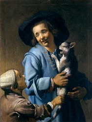 "Młodzi bawią się z kotem" (Młodzi bawią się z kotem) Obraz Abrahama Bloemaerta (1566-1651) - 1620-1625 - Olej na płótnie Wym. 89x70 cm Museo Civico, Montepulciano