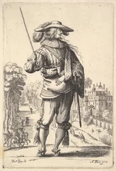 Pan z głową zwróconą w prawo z profilu, w kapeluszu z pióropuszem i…, 1629.