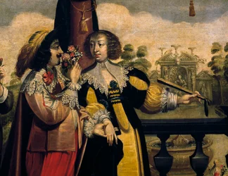 Zmysł węchu, ok. 1635, Abraham Bosse (1604-1676), wg obrazu z serii 5 nieznanego artysty, detal. Francja