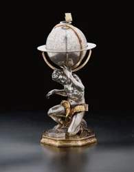 Dwa wyjątkowe globusy ziemskie i niebieskie, wspierane przez Herkulesa i Atlasa, Augsburg, 1697-99