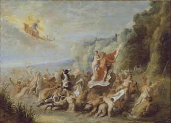 Neptun i Amfitryt, autorstwa Diepenbeecka, Abraham, van (1596-1675). Olej na drewnie. Wymiar : 69x96 cm. Muzeum Narodowe w Sztokholmie