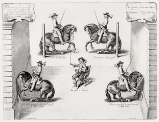 Ilustracja z podręcznika jeździeckiego, grawerowana przez Peetera Clouweta (1629-70), 1658