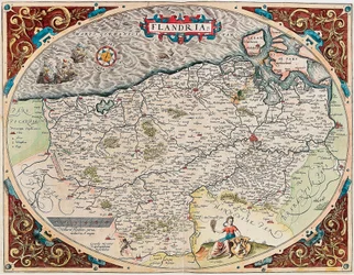 Flandria Mapa geograficzna terytorium Flandrii z „Theatrum Orbis Terrarum” Abrahama Orteliusa (Oertel, Ortell lub Ortel
