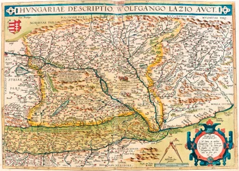 Opis węgierski, Wolfgango Lazio Auct. Mapa geograficzna terytorium Węgier z „Theatrum Orbis Terrarum” Abrahama Orteliusa (Oertel, Ortell lub Ortel