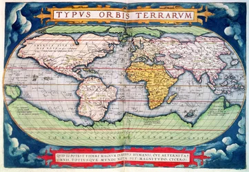Mapa świata: „Typus Orbis Terrarum”, z „Nowego amerykańskiego świata” Orteliusa