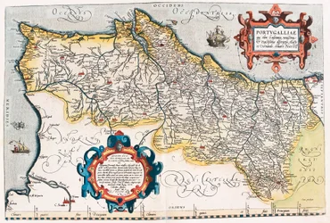Portugalska mapa geograficzna terytorium Portugalii z „Theatrum Orbis Terrarum” autorstwa Abrahama Orteliusa (Oertel, Ortell lub Ortel