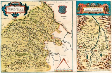 Mapa geograficzna terytorium Bourges i regionu centrum w Galii (Francja) z „Theatrum Orbis Terrarum” Abrahama Orteliusa (Oertel, Ortell lub Ortel