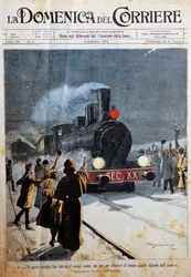 Nadejście nowego stulecia, ludzie witający nowe stulecie z radością, ilustracja Achille Beltrame (1871-1945), z La Domenica del Corriere, 6 stycznia