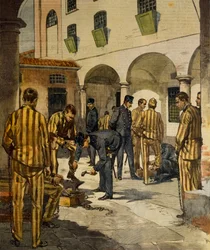 Reformy cywilne: zniesienie kajdan we włoskich więzieniach, Achille Beltrame (1871-1945), z La Domenica del Corriere, 3 października 1902