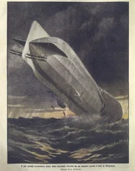 Ilustracja na okładce przedstawiająca niemiecki krążownik zmieciony przez huragan w pobliżu wyspy Helgoland