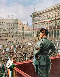 Przemówienie Duce na Piazza Duomo w Mediolanie, Achille Beltrame (1871-1945) z wydania La Domenica del Corriere, maj 1930