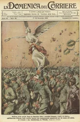 I wojna światowa 1918 - Włochy w wojnie. Dzień Zwycięstwa. W godzinie chwały. Po tytanicznej walce, ogromnych ofiarach, śmierci, burzach, Armii Włoch, heroicznych legionach rzymskich, które walczyły w sprawie Najświętszego, podniosły Ofiarę