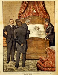 Giuseppe Verdi (1813-1901) umierający, ilustracja Achille Beltrame (1871-1945). Włochy, XX wiek.