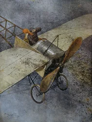 Samolot Mauvaise rozbija się po uderzeniu przez roje szarańczy niedaleko Madrytu, Hiszpania, ilustracja Achille Beltrame z La Domenica del Corriere, 3 czerwca