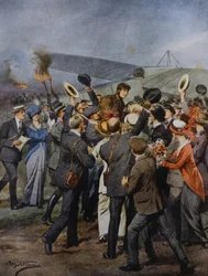 Powrót do Turynu lotnika Perrylona, po locie w ciągu jednego dnia do Rzymu we Włoszech, ilustracja Achille Beltrame z La Domenica del Corriere, 15 czerwca