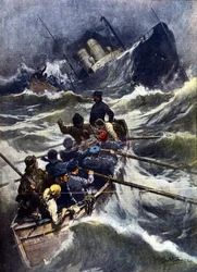 Wrak statku w pobliżu Piombino we Włoszech. "La Domenica del Corriere", ilustracja autorstwa Beltrame. 1910