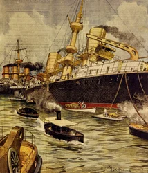 Pancernik Andrea Doria osiadł na mieliźnie w pobliżu Gallipoli, autorstwa Achille Beltrame (1871-1945), z La Domenica del Corriere