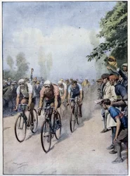 Italian Cycling Tour z Guerrą i Bindą - rysunek A. Beltrame, w „La Domenica del Corriere” 1 lutego